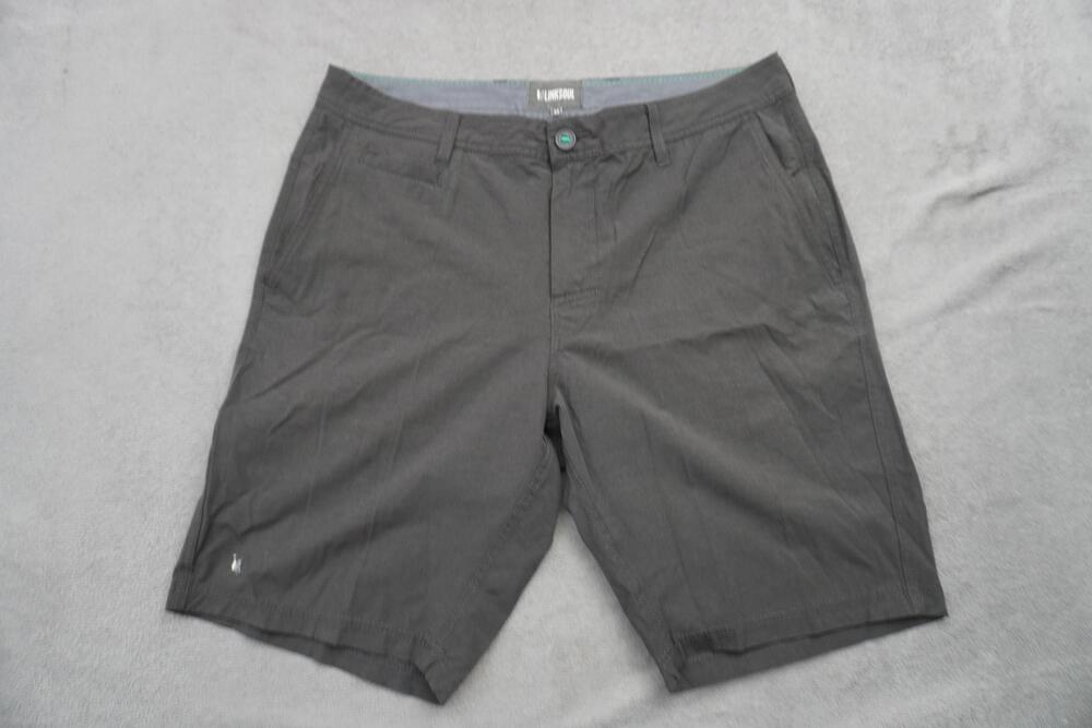 Linksoul Shorts Mens 34 Gray Chino Performance Golf Stretch Casual 9" Inseam